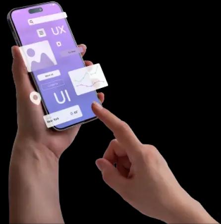 A hand holding a smartphone with a touch screen, showcasing the expertise of a UI UX design agency