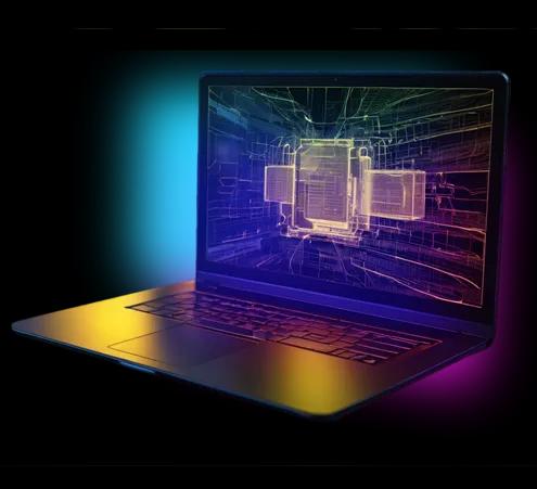 A laptop displaying a vibrant image of a computer, emitting a soft glow.